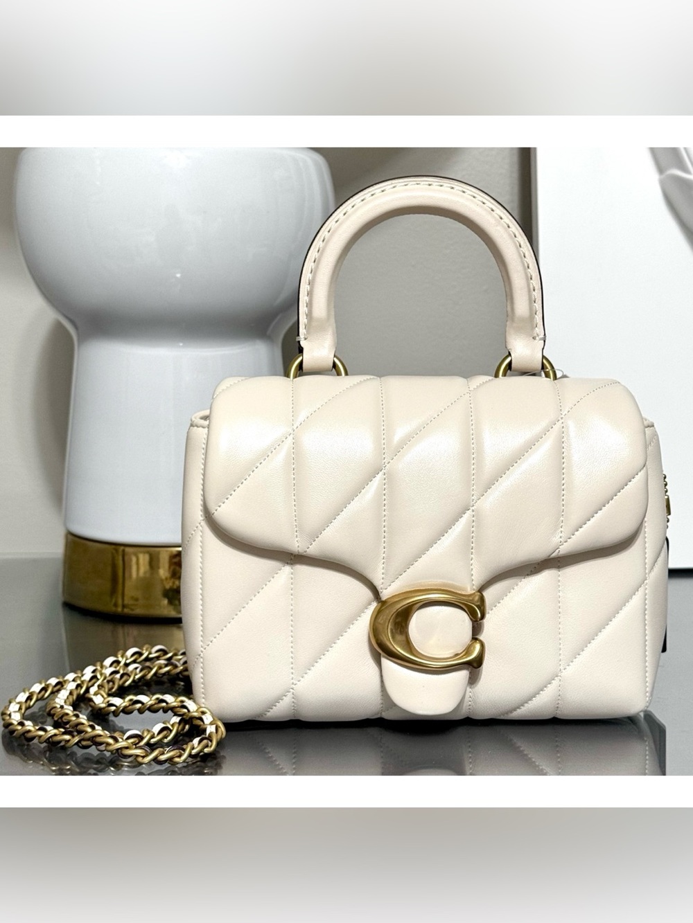COACH Tabby Top Handle Crossbody Bag With Quilting, CHALK